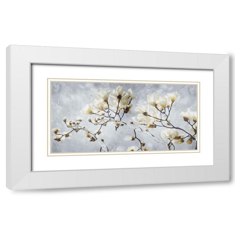 White Flowers In Grey White Modern Wood Framed Art Print with Double Matting by Villa, Mlli