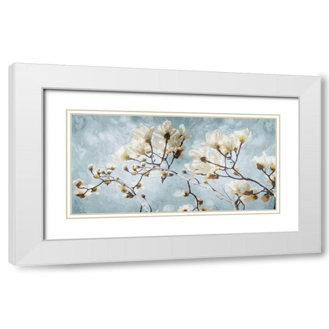 White Flowers In Blue White Modern Wood Framed Art Print with Double Matting by Villa, Mlli