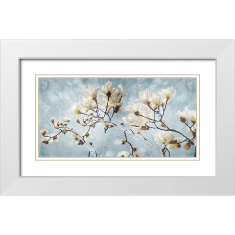White Flowers In Blue White Modern Wood Framed Art Print with Double Matting by Villa, Mlli