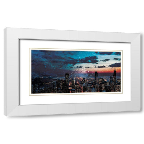 Chicago Skyline Hues White Modern Wood Framed Art Print with Double Matting by Villa, Mlli