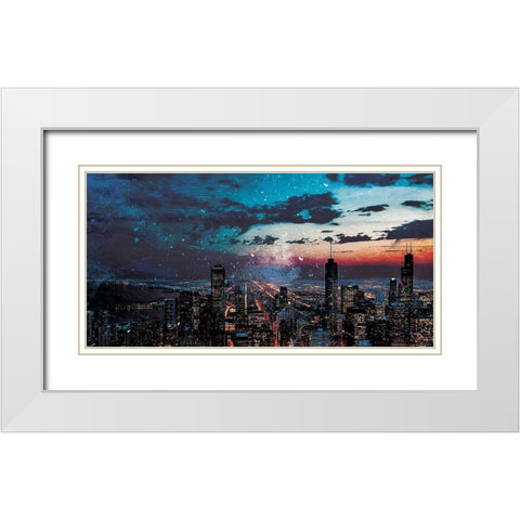 Chicago Skyline Hues White Modern Wood Framed Art Print with Double Matting by Villa, Mlli