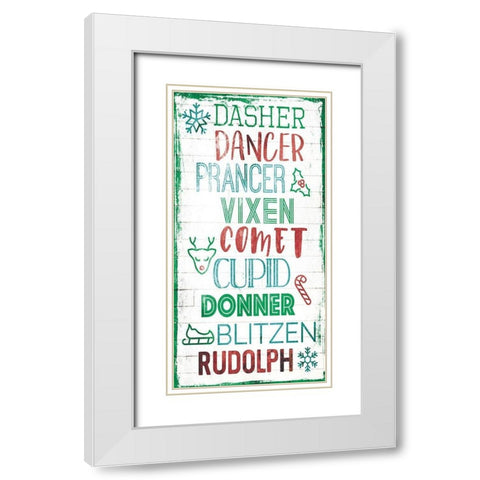 Reindeer Names White Modern Wood Framed Art Print with Double Matting by Villa, Mlli