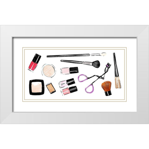 Makeup Tools Horizontal White Modern Wood Framed Art Print with Double Matting by Villa, Mlli