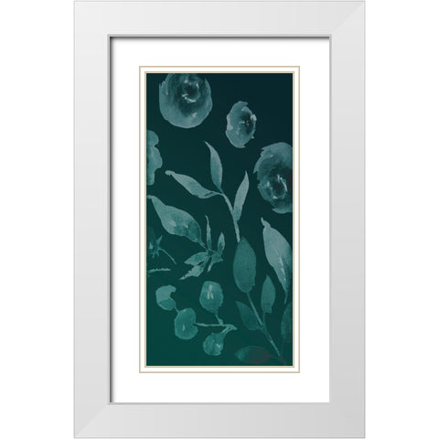 Teal Florals In The Wind White Modern Wood Framed Art Print with Double Matting by Villa, Milli