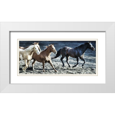 Lets Go Horses White Modern Wood Framed Art Print with Double Matting by Villa, Milli