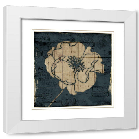 Traveled Blue Flower White Modern Wood Framed Art Print with Double Matting by Villa, Mlli