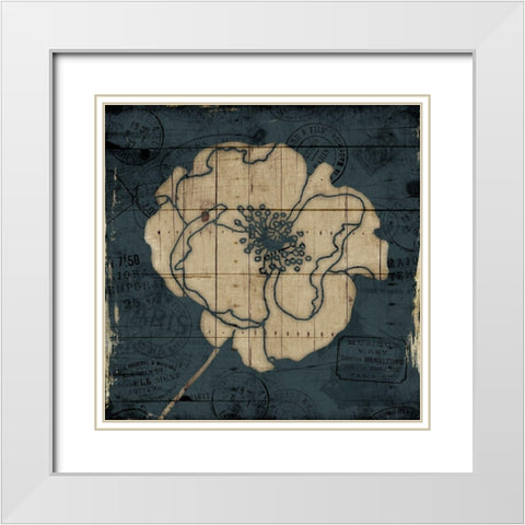 Traveled Blue Flower White Modern Wood Framed Art Print with Double Matting by Villa, Mlli