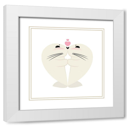 Seal Hug White Modern Wood Framed Art Print with Double Matting by Villa, Mlli