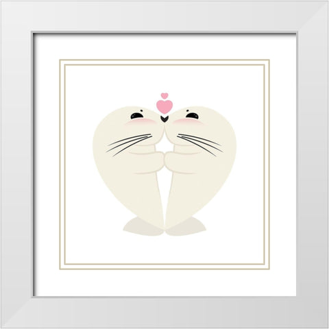 Seal Hug White Modern Wood Framed Art Print with Double Matting by Villa, Mlli