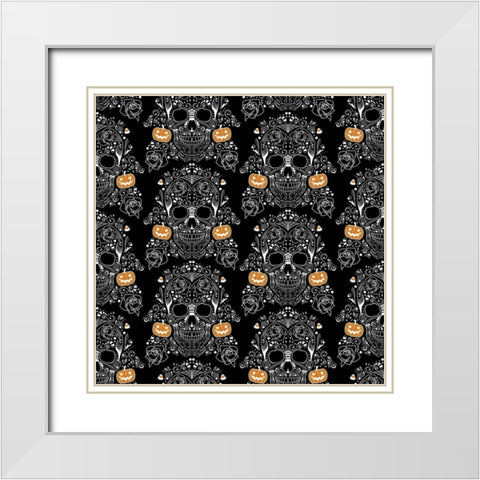 Halloween Skull Pattern White Modern Wood Framed Art Print with Double Matting by Villa, Mlli