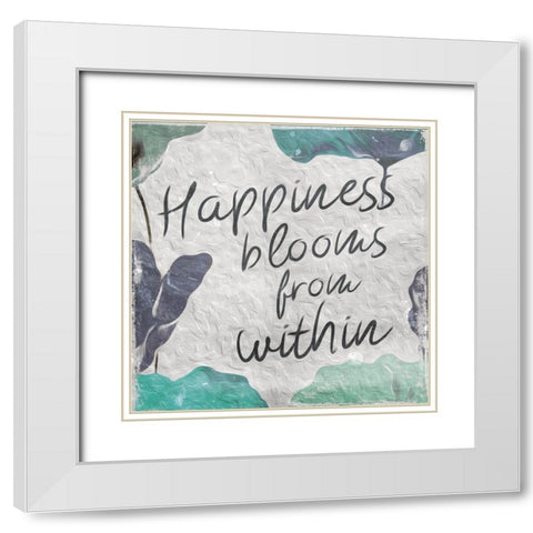 Floral Teal Happiness White Modern Wood Framed Art Print with Double Matting by Villa, Milli