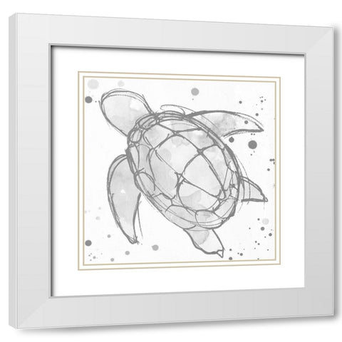 Minimal Sketch Turtle Grey White Modern Wood Framed Art Print with Double Matting by Villa, Mlli