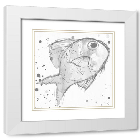 Minimal Sketch Fish Grey White Modern Wood Framed Art Print with Double Matting by Villa, Mlli