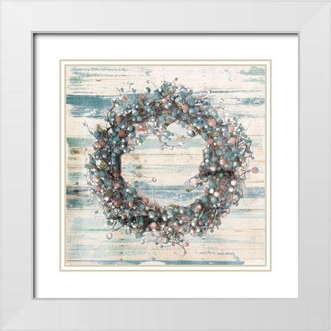 Wreath Blues White Modern Wood Framed Art Print with Double Matting by Villa, Mlli
