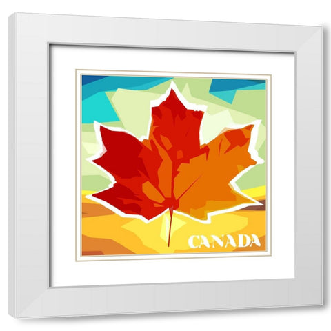 Geo Maple Leaf Canada White Modern Wood Framed Art Print with Double Matting by Villa, Mlli