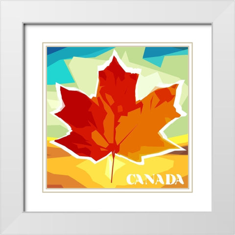 Geo Maple Leaf Canada White Modern Wood Framed Art Print with Double Matting by Villa, Mlli