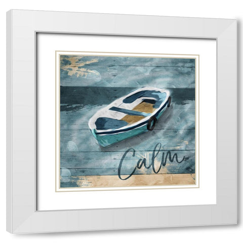 Calm Boat White Modern Wood Framed Art Print with Double Matting by Villa, Mlli