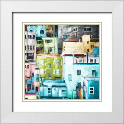 Looking At A Colorful City Mate White Modern Wood Framed Art Print with Double Matting by Villa, Mlli