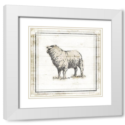 Modern Sheep White Modern Wood Framed Art Print with Double Matting by Villa, Mlli