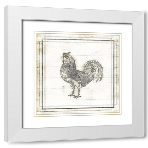 Modern Rooster White Modern Wood Framed Art Print with Double Matting by Villa, Mlli