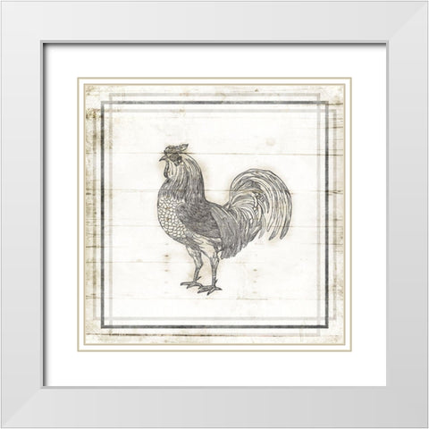 Modern Rooster White Modern Wood Framed Art Print with Double Matting by Villa, Mlli