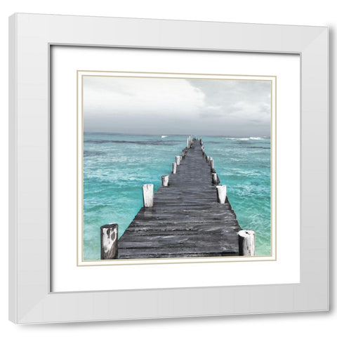 Centered Dock At Sea White Modern Wood Framed Art Print with Double Matting by Villa, Milli