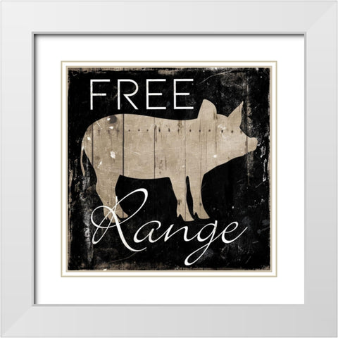 Free Range Pig White Modern Wood Framed Art Print with Double Matting by Villa, Mlli