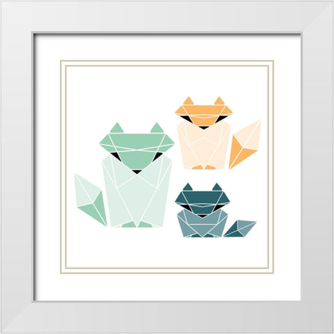 Geometric Foxes White Modern Wood Framed Art Print with Double Matting by Villa, Mlli