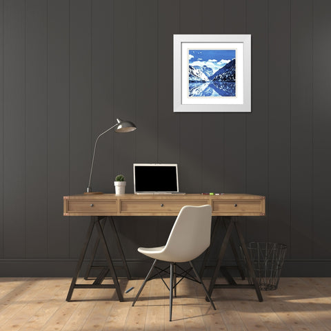 Blue Mountain Square White Modern Wood Framed Art Print with Double Matting by Villa, Mlli