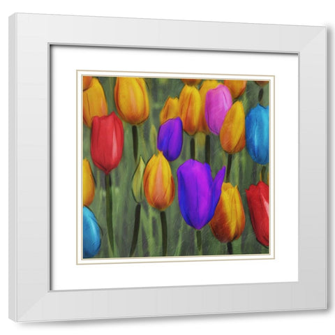 Tulips Patch White Modern Wood Framed Art Print with Double Matting by Villa, Mlli