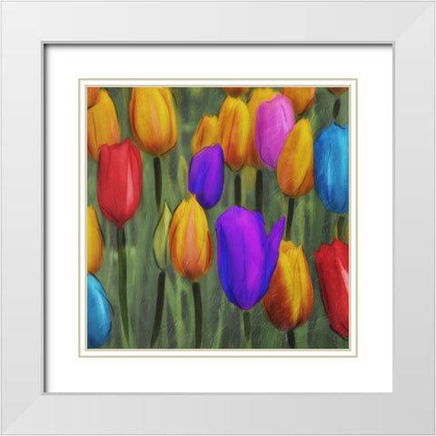 Tulips Patch White Modern Wood Framed Art Print with Double Matting by Villa, Mlli