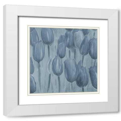 Tulips Patch Blues White Modern Wood Framed Art Print with Double Matting by Villa, Mlli
