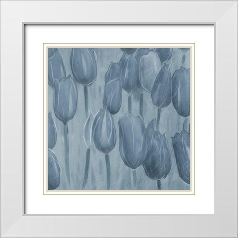 Tulips Patch Blues White Modern Wood Framed Art Print with Double Matting by Villa, Mlli