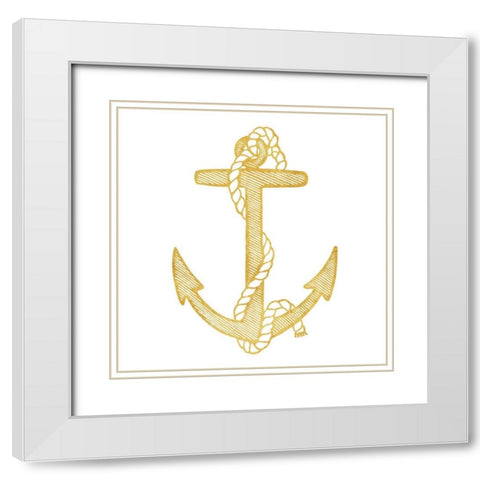 Gold Anchor White Modern Wood Framed Art Print with Double Matting by Villa, Mlli