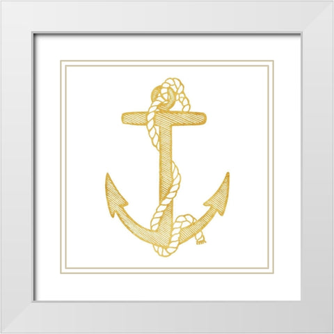 Gold Anchor White Modern Wood Framed Art Print with Double Matting by Villa, Mlli