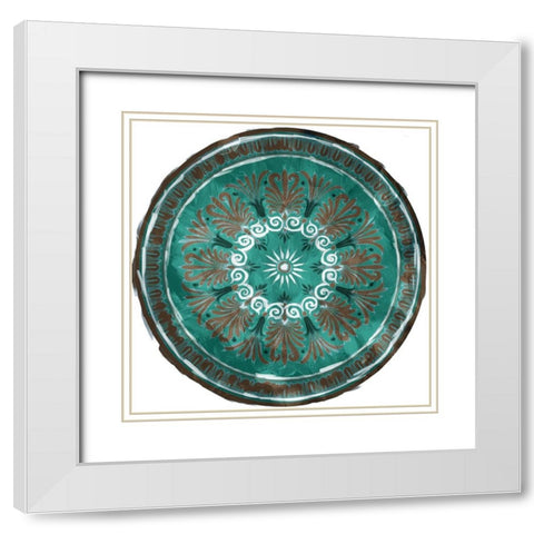 Green Brown Medallion Plate White Modern Wood Framed Art Print with Double Matting by Villa, Milli