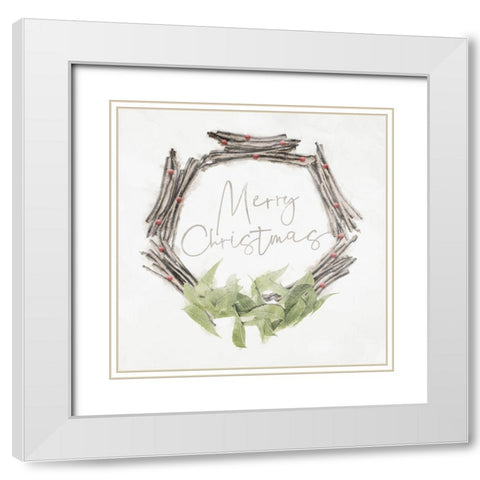 Merry Christmas White Modern Wood Framed Art Print with Double Matting by Villa, Mlli