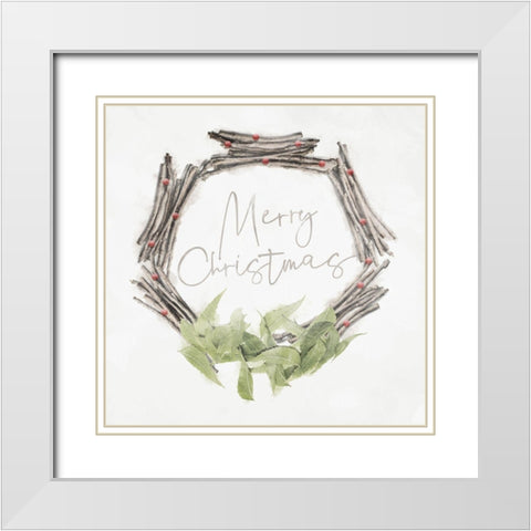 Merry Christmas White Modern Wood Framed Art Print with Double Matting by Villa, Mlli