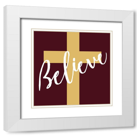 Believe Maroon White Modern Wood Framed Art Print with Double Matting by Villa, Mlli