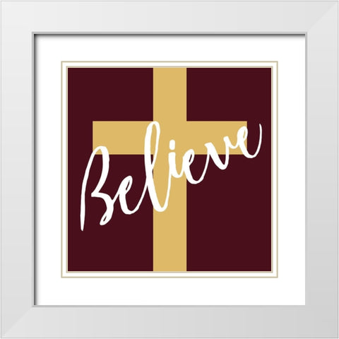 Believe Maroon White Modern Wood Framed Art Print with Double Matting by Villa, Mlli