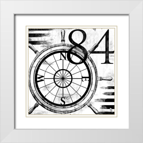 Coastal Compass White Modern Wood Framed Art Print with Double Matting by Villa, Mlli