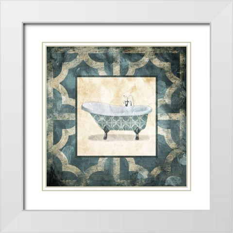 Muted Blue Bath White Modern Wood Framed Art Print with Double Matting by Villa, Mlli
