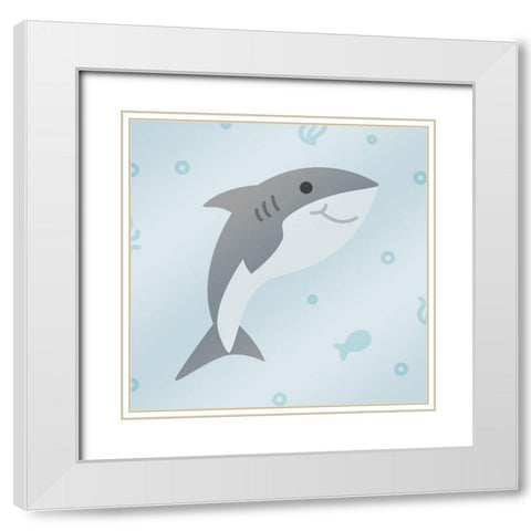 Happy Shark White Modern Wood Framed Art Print with Double Matting by Villa, Mlli