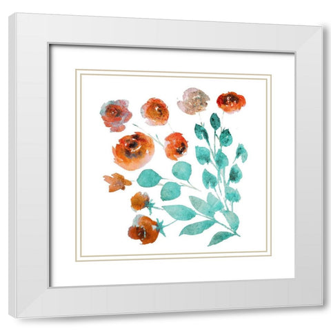Orange Florals White Modern Wood Framed Art Print with Double Matting by Villa, Mlli