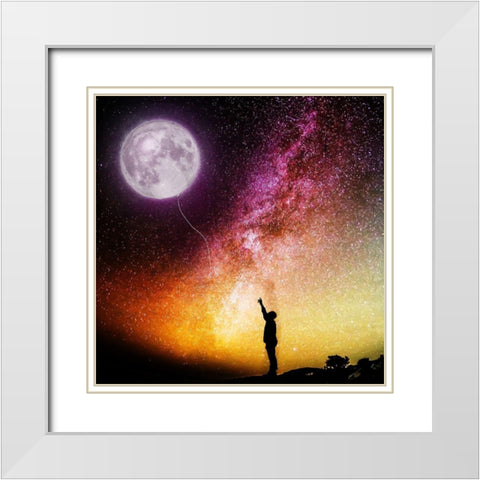 Moon Balloon White Modern Wood Framed Art Print with Double Matting by Villa, Mlli