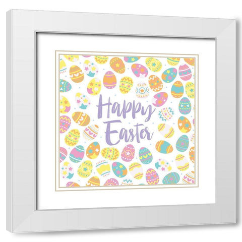 Happy Easter Eggs White Modern Wood Framed Art Print with Double Matting by Villa, Mlli