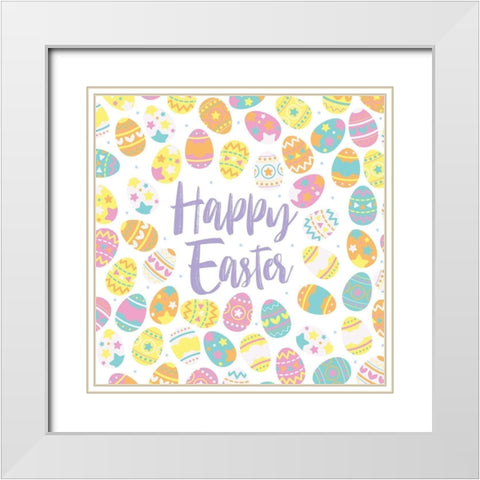 Happy Easter Eggs White Modern Wood Framed Art Print with Double Matting by Villa, Mlli