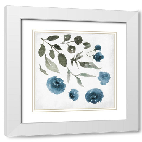 Blue Wash Floral White Modern Wood Framed Art Print with Double Matting by Villa, Mlli