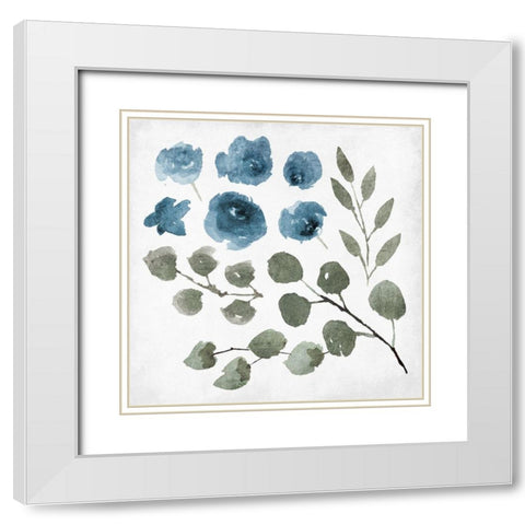 Blue Wash Floral 2 White Modern Wood Framed Art Print with Double Matting by Villa, Mlli