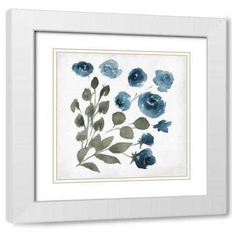 Blue Wash Floral 3 White Modern Wood Framed Art Print with Double Matting by Villa, Mlli